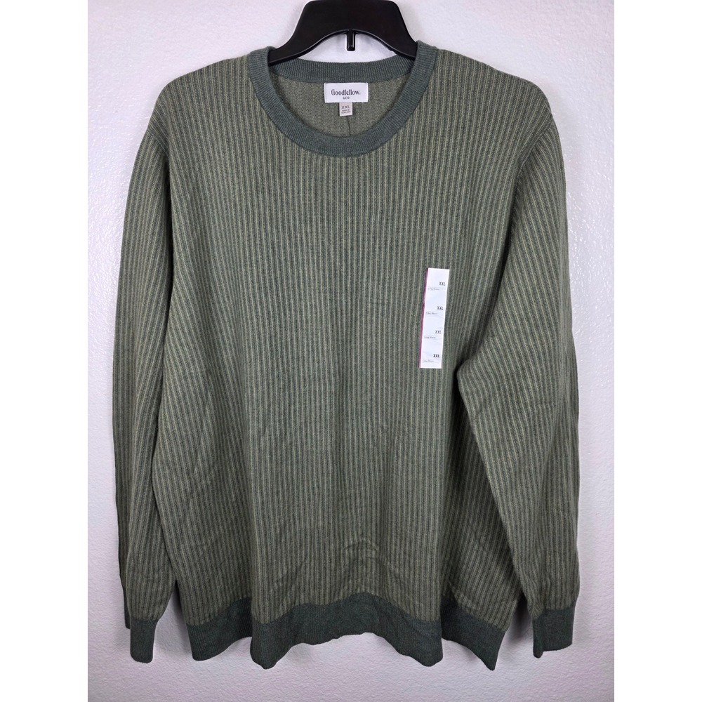 Goodfellow & Co Mens XXL Green Soft Knit Crew Sweater‎ Vertical Texture